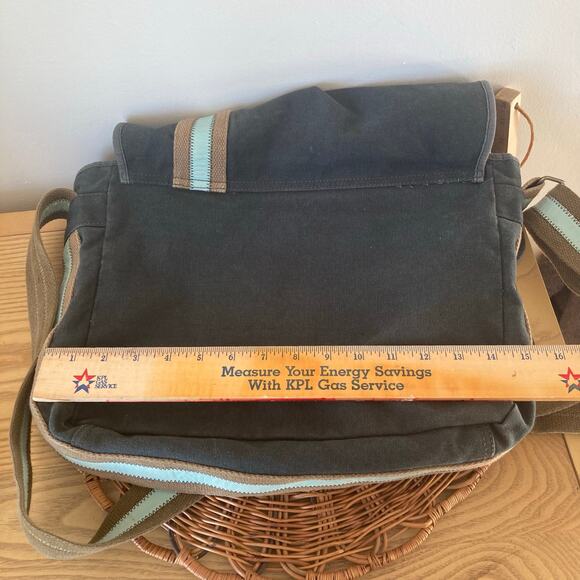 Vintage Y2K Fossil Gray Blue Canvas Crossbody Messenger Bag Commuter School - Picture 6 of 10